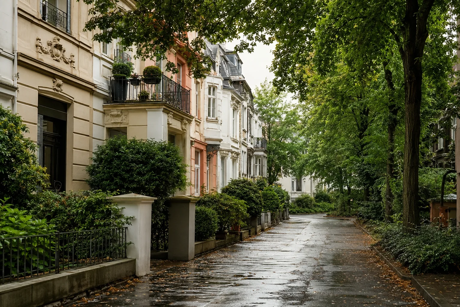 Ruhige, begrünte Kölner Wohnstraße mit gepflegter Architektur
